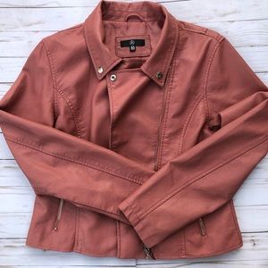 Pink Faux Leather Biker Jacket